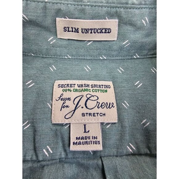 J. Crew Slim Untucked Stretch Size Large Green White Pattern Button Down Shirt - Picture 4 of 10
